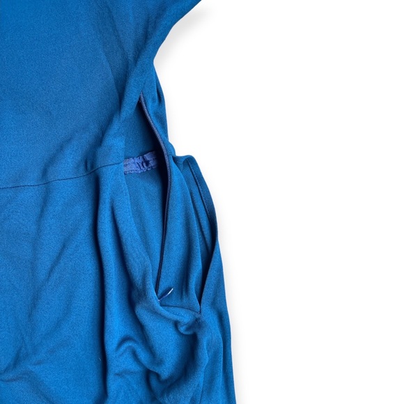 RARE 1980s era Norma Kamali Blue Peplum Dress w/Shoulder Pads, sz 12 - Picture 9 of 11